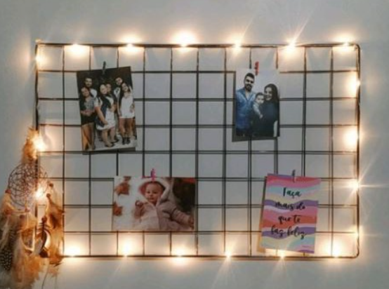 Painel de Fotos Memory Board com LED e Prendedores