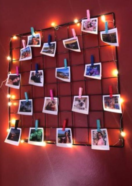 Painel de Fotos Memory Board com LED e Prendedores